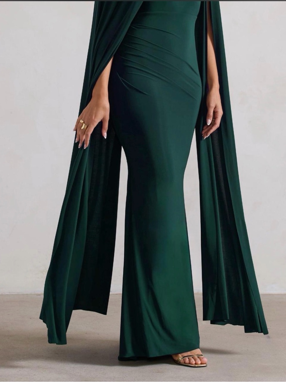 Club L London Magdelena One-Shoulder Emerald Green Cape Gown - Picture 2 of 6